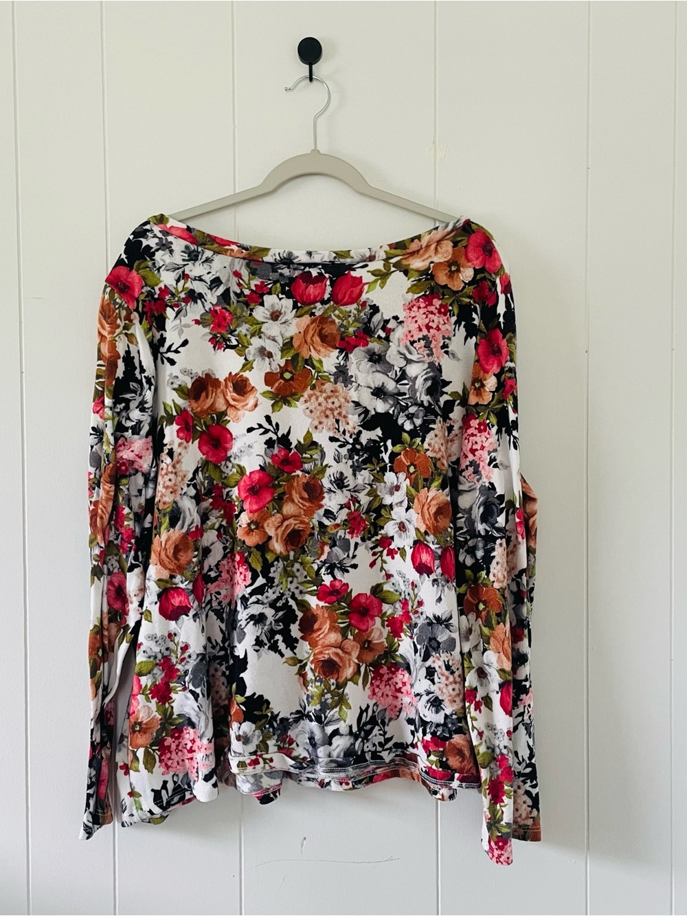 Sew In Love White V-Neck Long Sleeve Top with Pink & Brown Floral - Picture 5 of 7